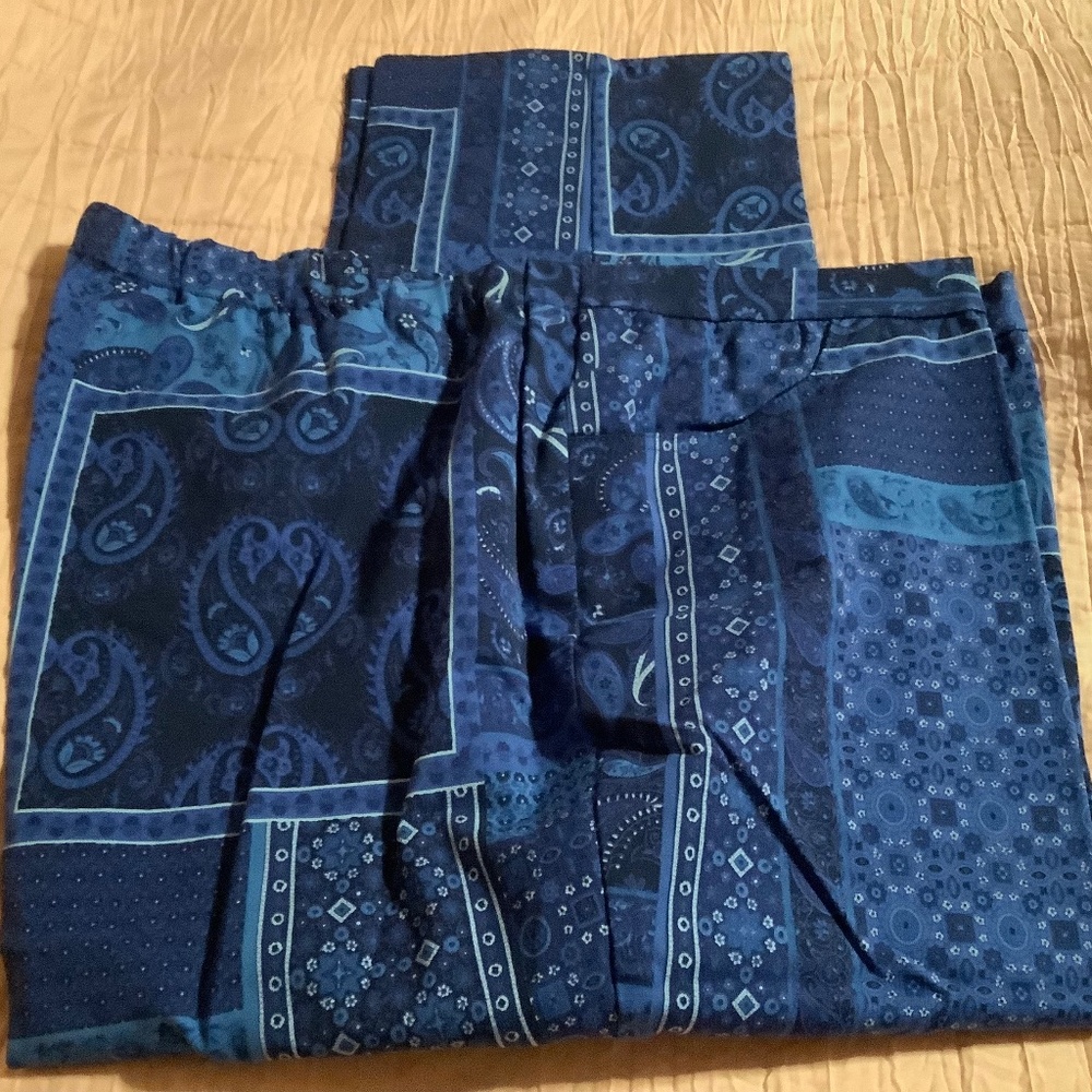New in bag Isaac Mizrahi blue patchwork print woman’s plus 26WP ankle pants